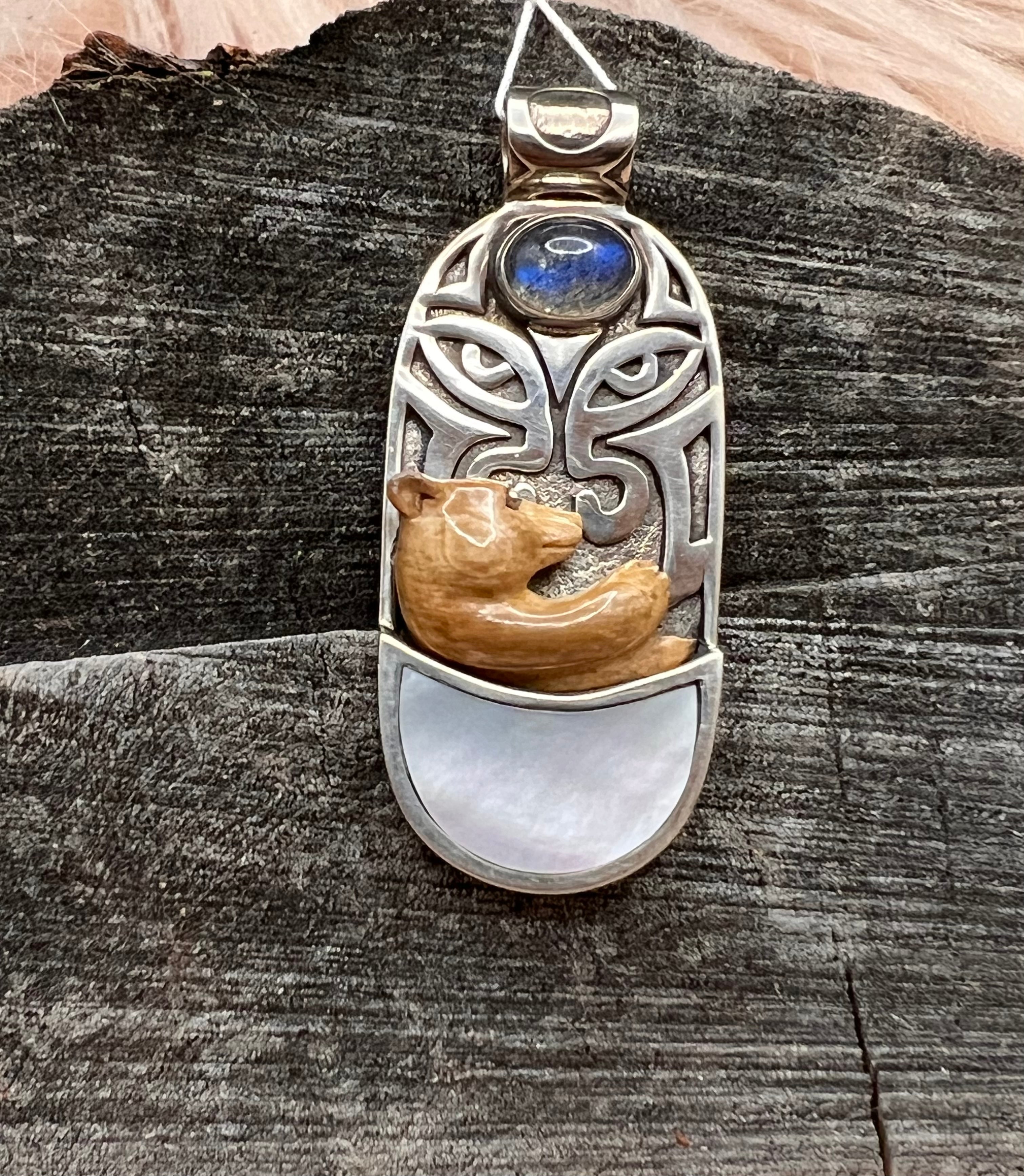Mammoth Ivory Polar Bear Pendant with Labradorite and Mother of Pearl –  Summit Jewels