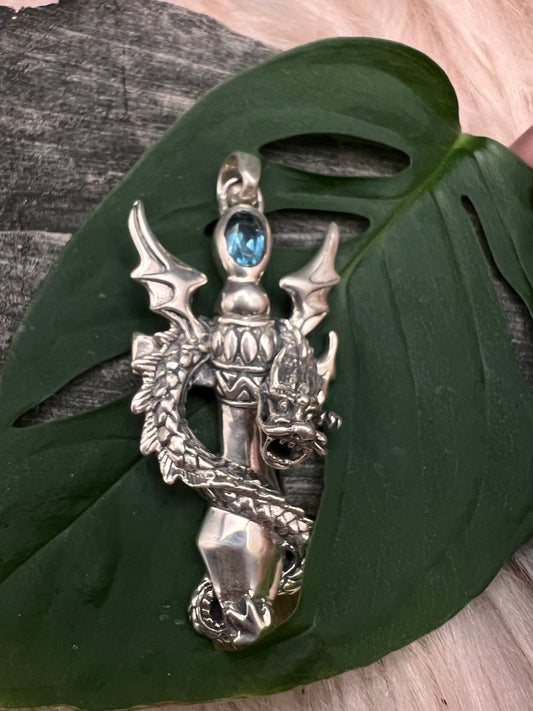 Dragon Pendant with Blue Topaz