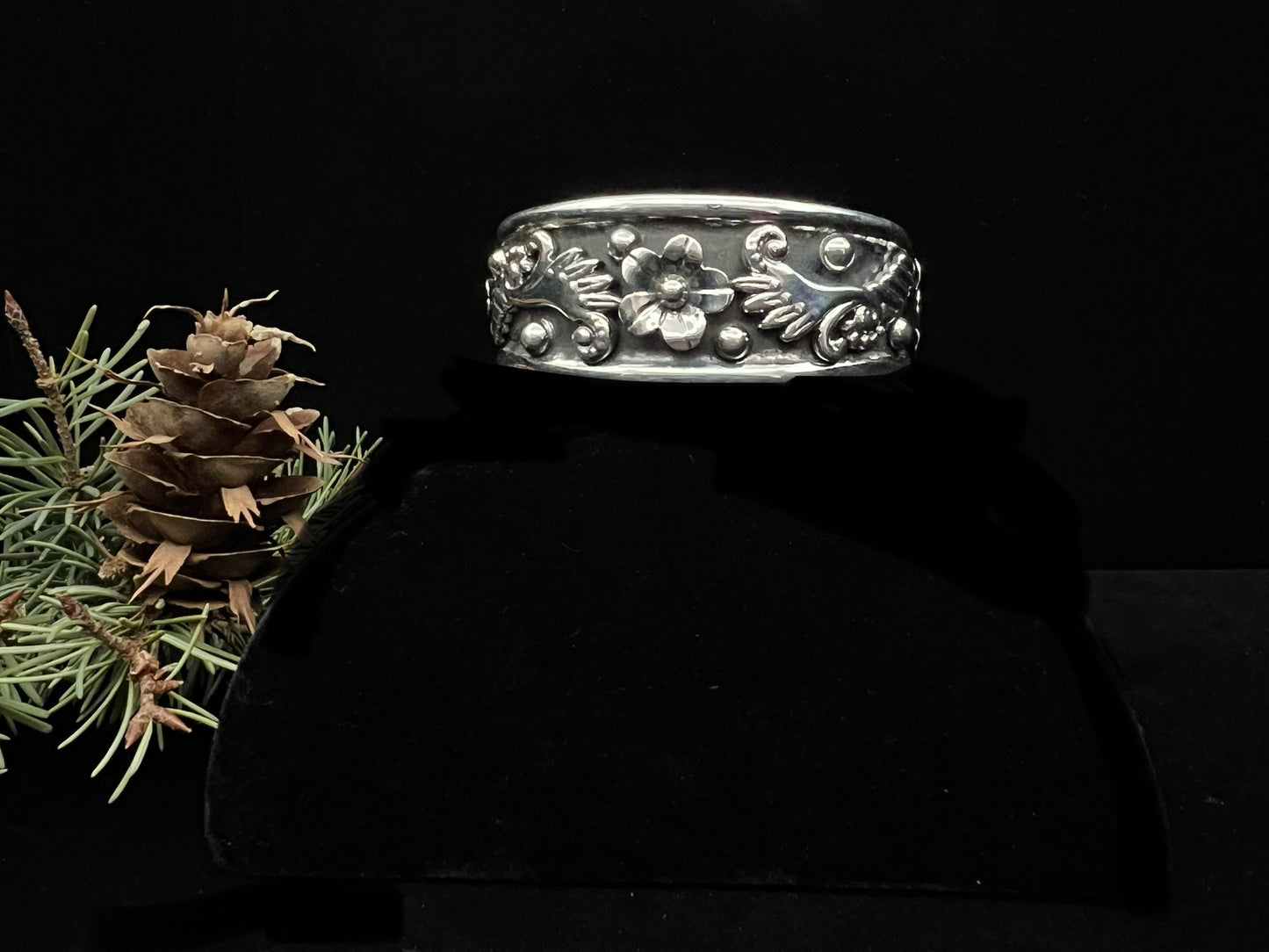 Sterling Silver Oxidized Floral Cuff Bracelet