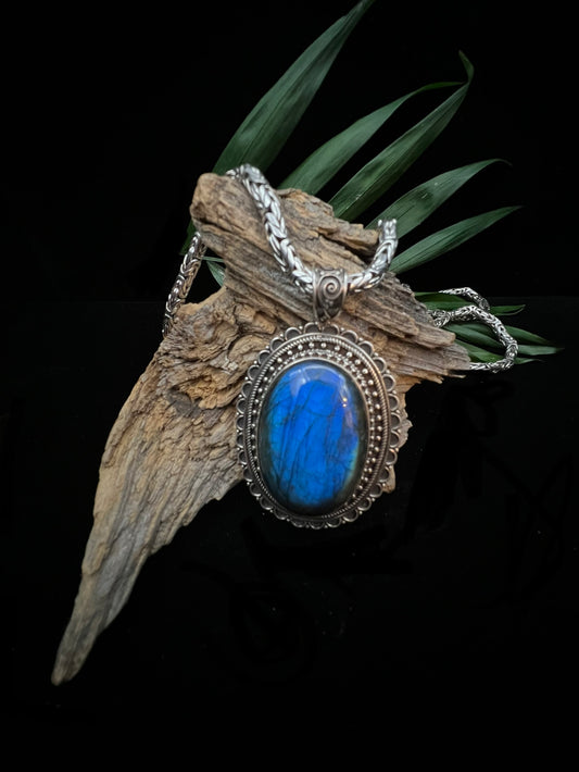 Large Ornate Oval Labradorite Pendant