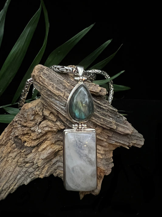 Sterling Silver Labradorite & Moonstone Pendant