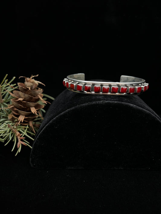 Slim Profile Red Jasper Cuff Bracelet