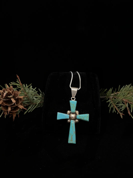 Large Sterling Silver Turquoise Cross