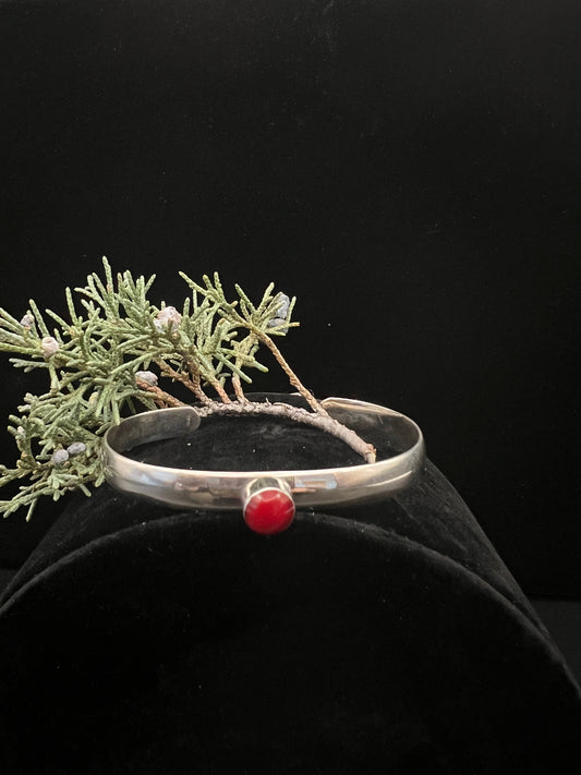 Sterling Silver Cuff Bracelet With Red Jasper Cabochon