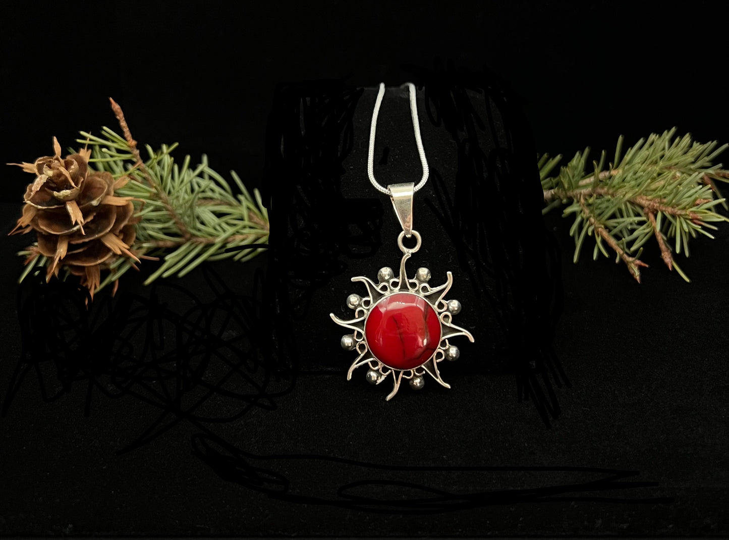 Red Jasper Oxidized Sun Necklace