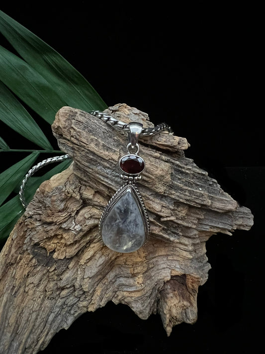 Sterling Silver Moonstone & Garnet Pendant