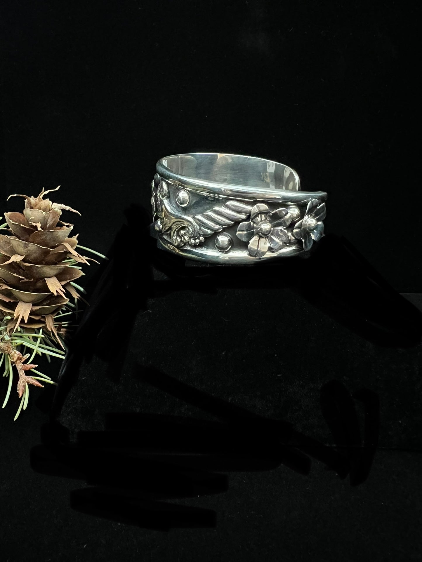 Sterling Silver Oxidized Floral Cuff Bracelet